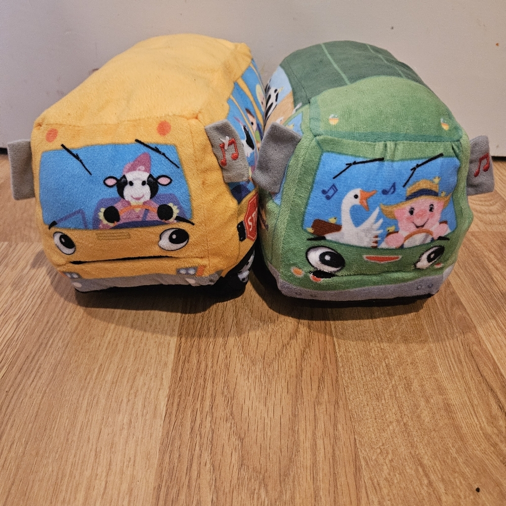 Musical Plush Toy Bus Set - Cuddle Barn School Bus And Old Mcdonald Bus Tractor